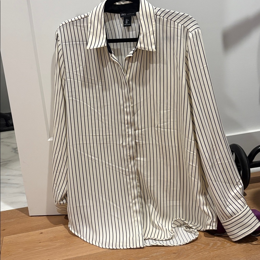 JNY Black and Cream Striped Blouse